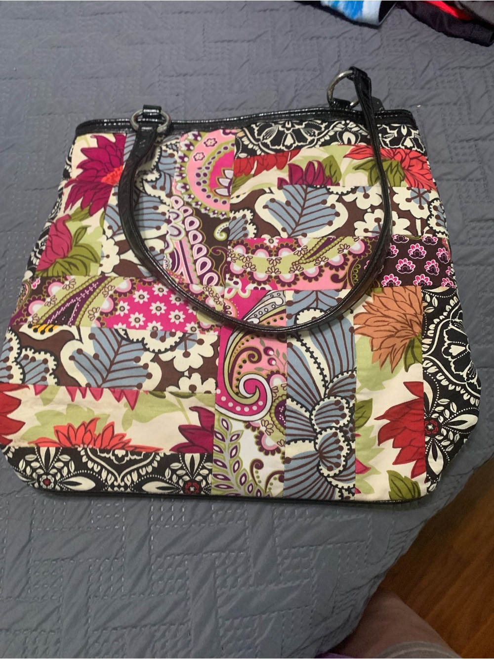 Vera Bradley Quilted Floral Patchwork Tote in Pink, Red and Green